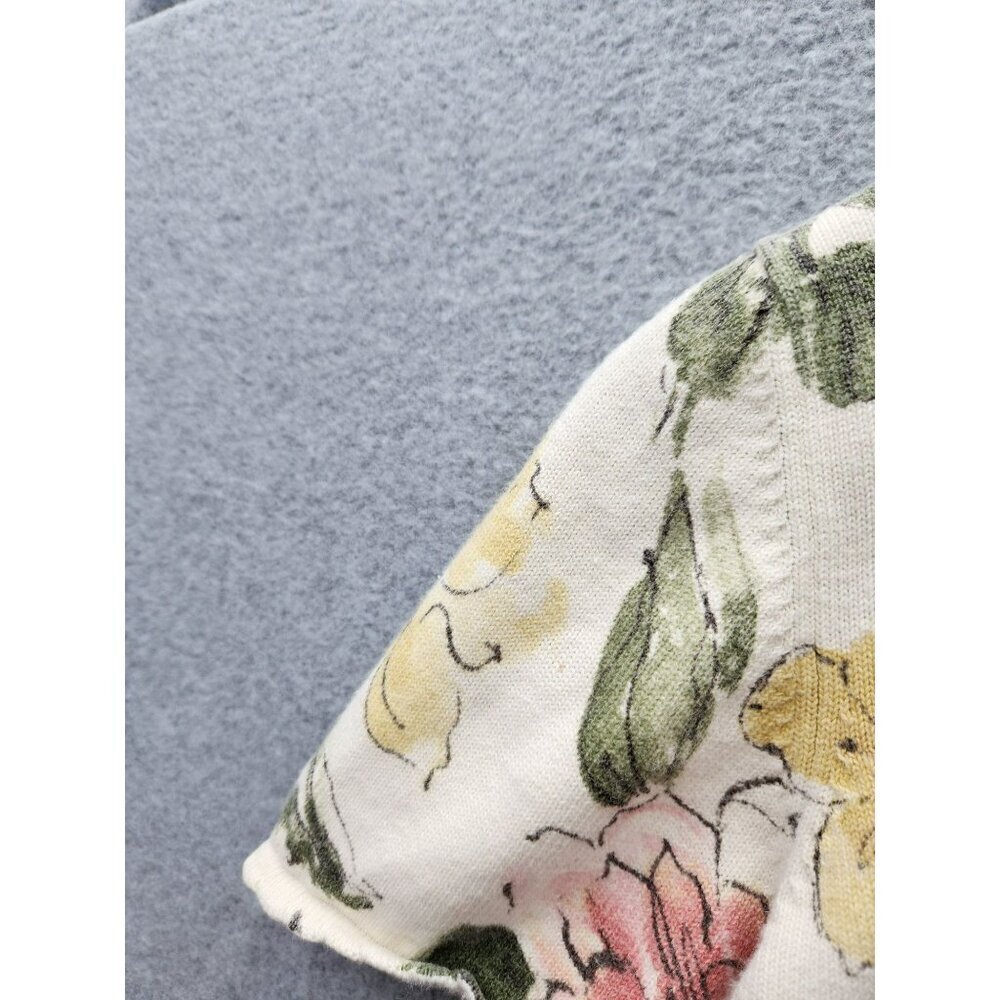 Alfred Dunner Petite Floral Knit Sweater PL Cream Short Sleeve Beaded 55% Ramie - Picture 3 of 6